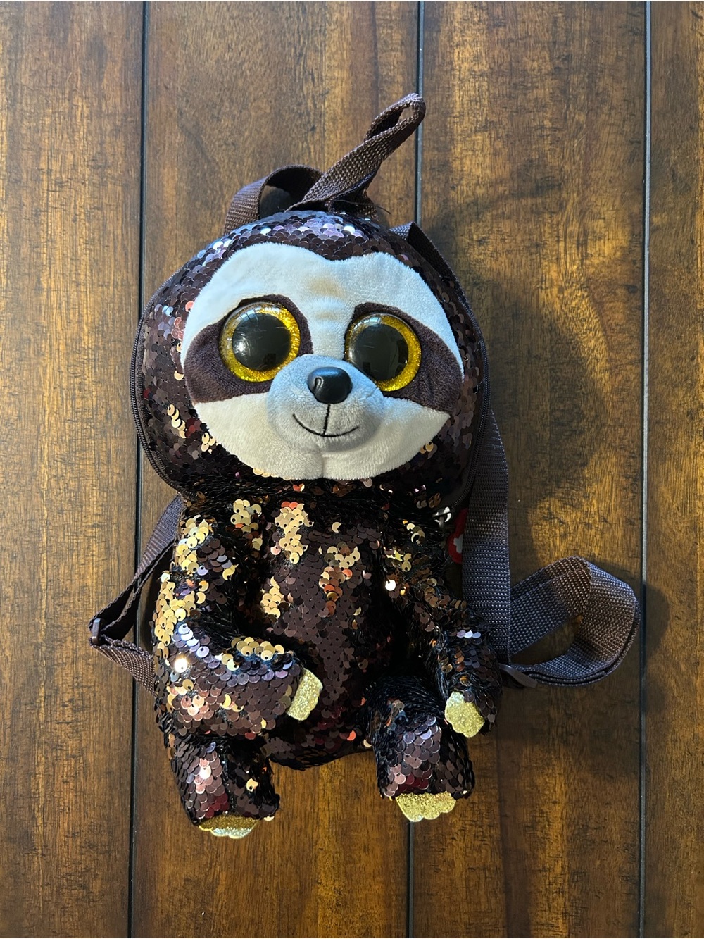Ty Brown Sequin Sloth Kids Backpack with Gold Eyes